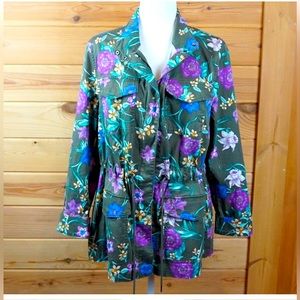 Lane Bryant Women’s Jacket Lightweight Utility Style Floral  Full Zip Size 14/16